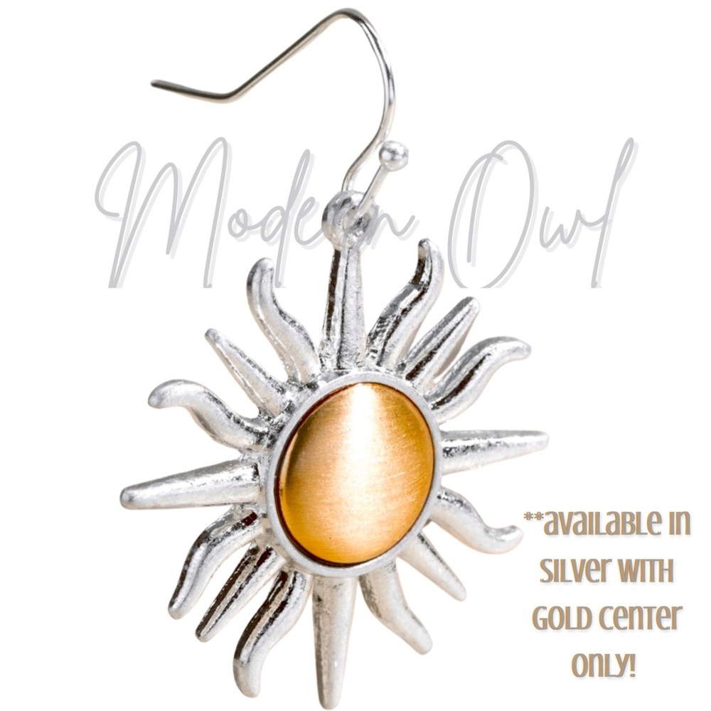 Two Tone Satin Metal Sun Dangle Earrings